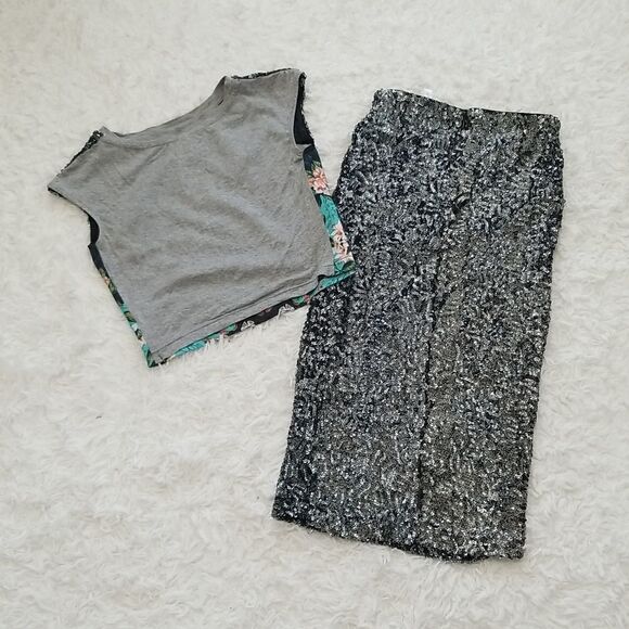 Xhilaration Silver Sequins Skirt Set Sz Xsmall - Picture 4 of 11